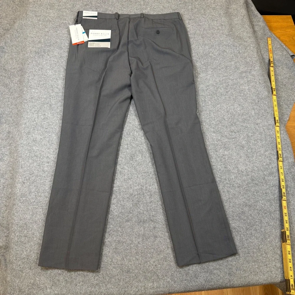 Perry Ellis Portfolio Mens Modern Fit Dress Pants 36x32 Smoke Grey Non Iron NWT